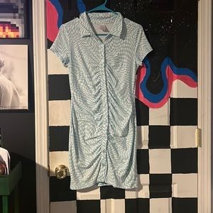Blue checkered ruched dress
